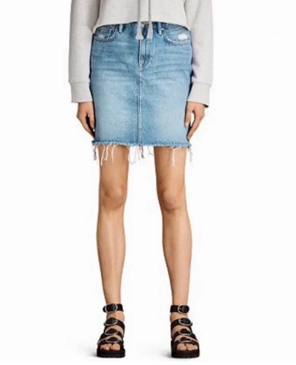 All Saints Kim Cotton Denim Skirt Light Indigo Blue Size US 4
